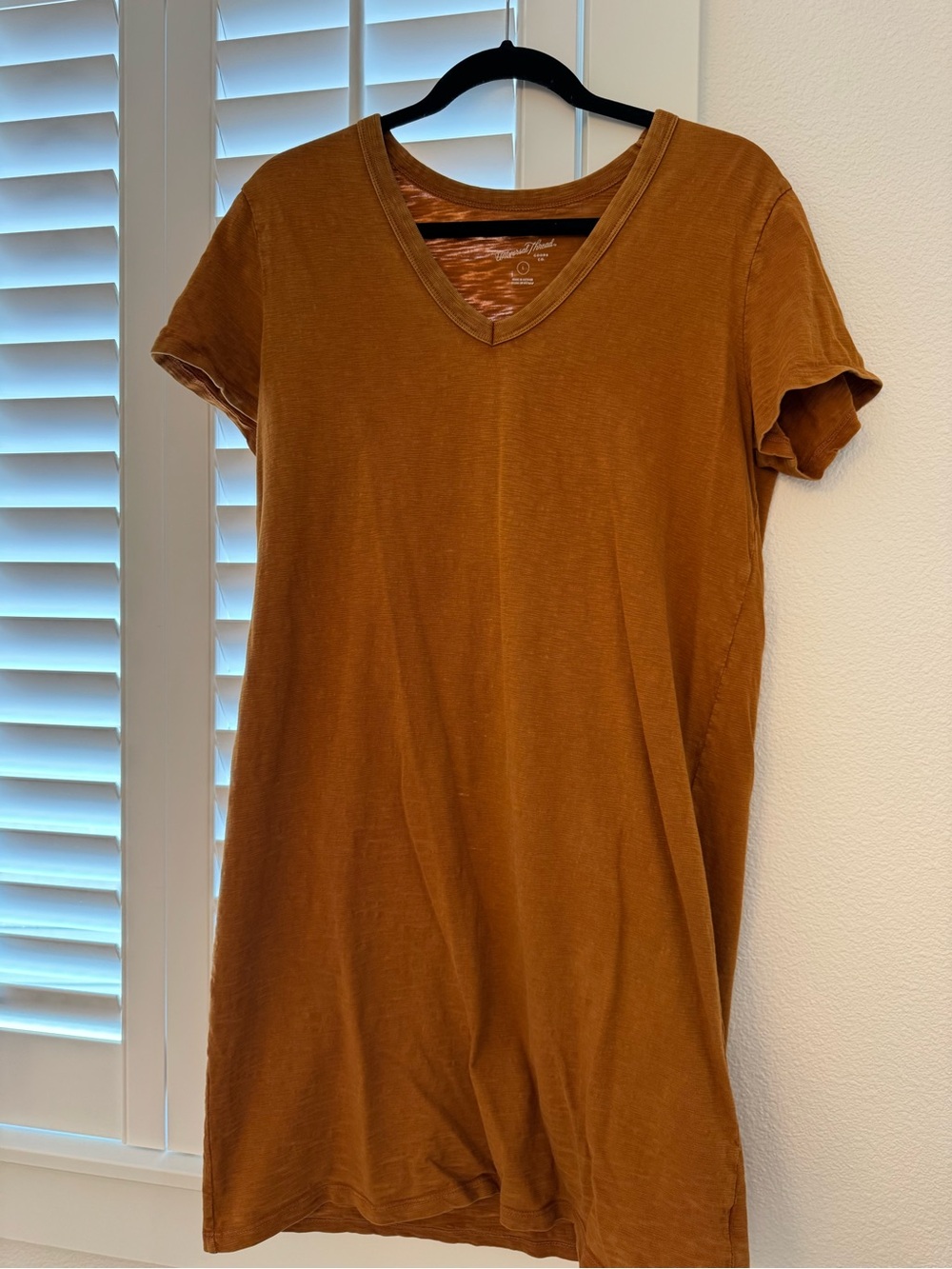 Women’s V-Neck Tee Dress - camel